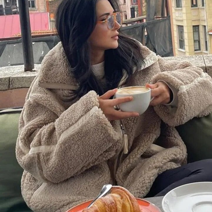 Peppi Faux Teddy Bear Lamb Wool Bomber Jacket