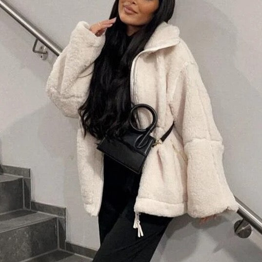 Peppi Faux Teddy Bear Lamb Wool Bomber Jacket