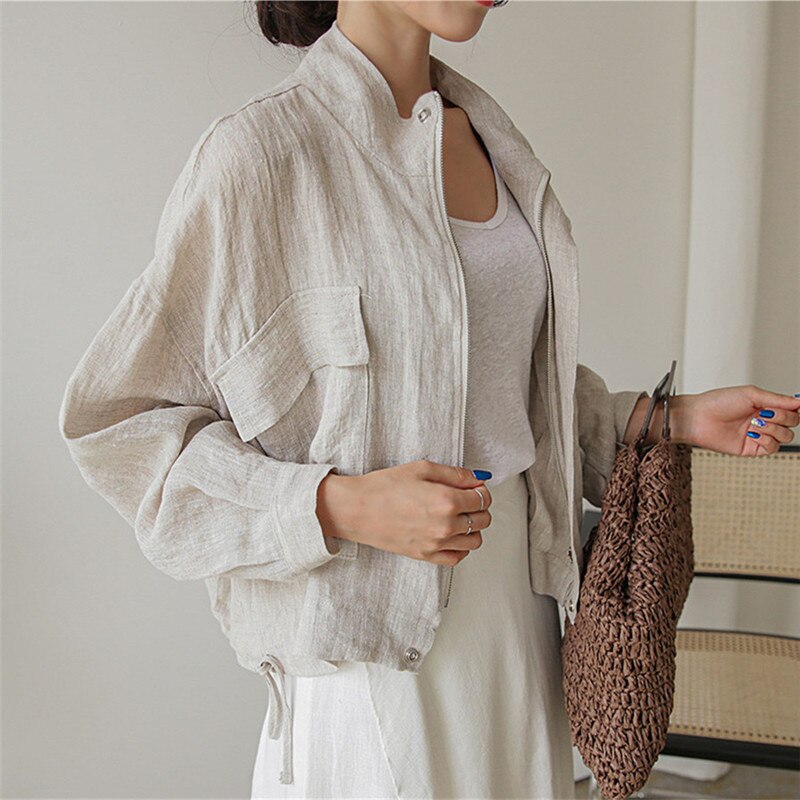 Pera Linen Cotton Summer Bomber Jackets - 3 Colors