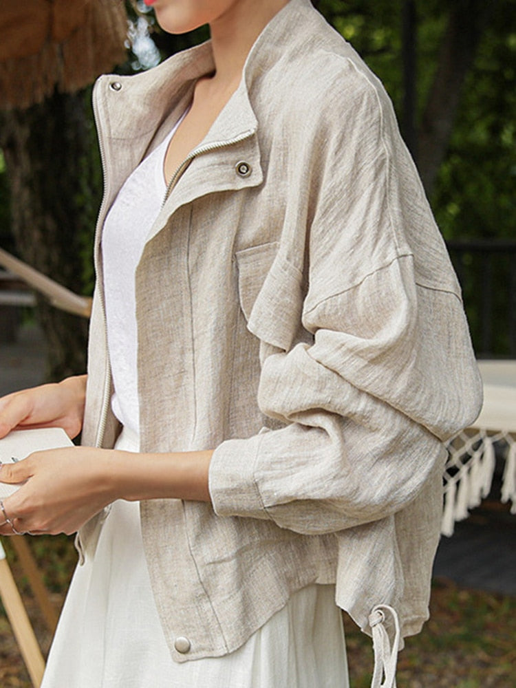 Pera Linen Cotton Summer Bomber Jackets - 3 Colors