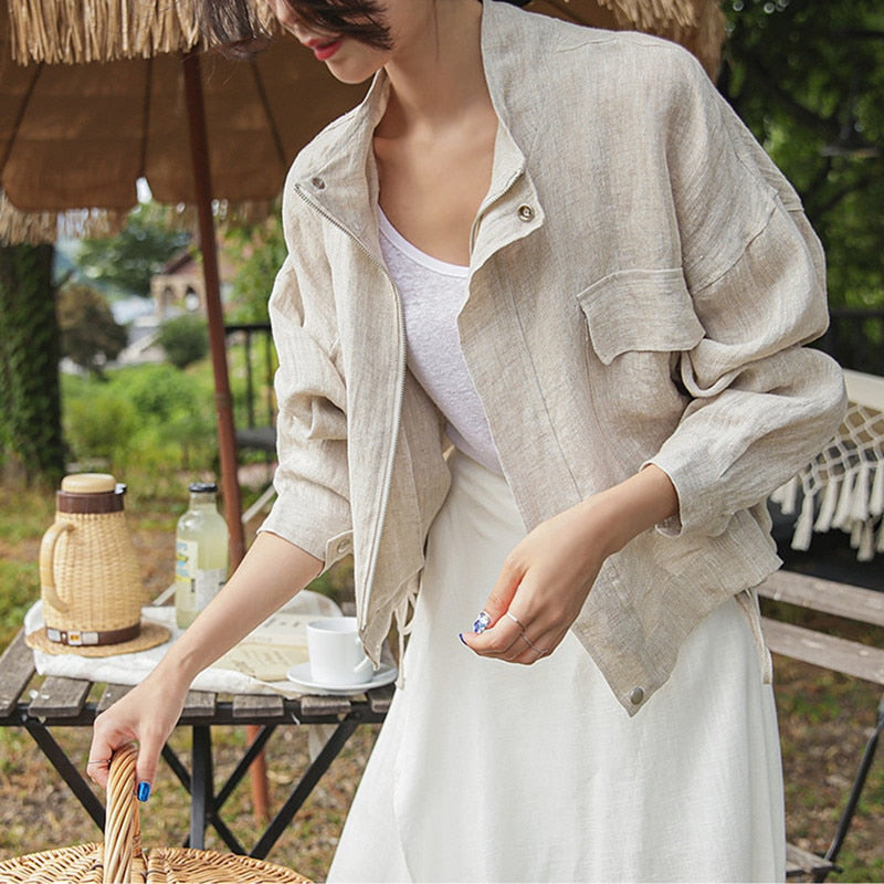 Pera Linen Cotton Summer Bomber Jackets - 3 Colors