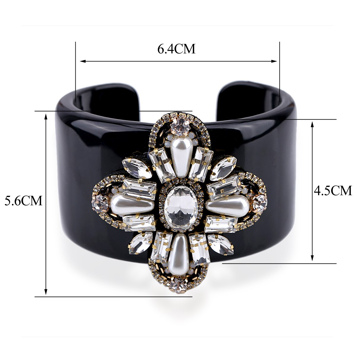 Pero Crystal Flower Black Resin Cuff Bracelet