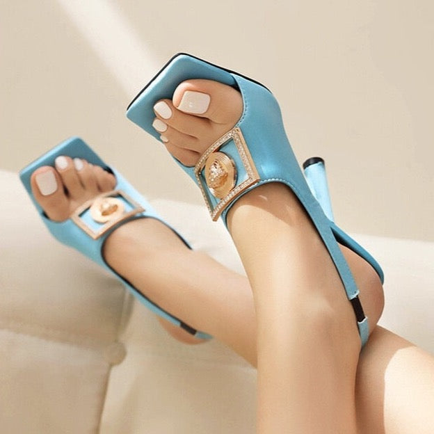 Petra Gold Buckle Satin High Heel Sandals - 7 Colors