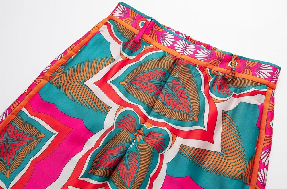 Pink Abstract Prints Robe Blazer / Wide Leg Pants