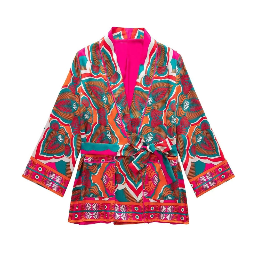 Pink Abstract Prints Robe Blazer / Wide Leg Pants