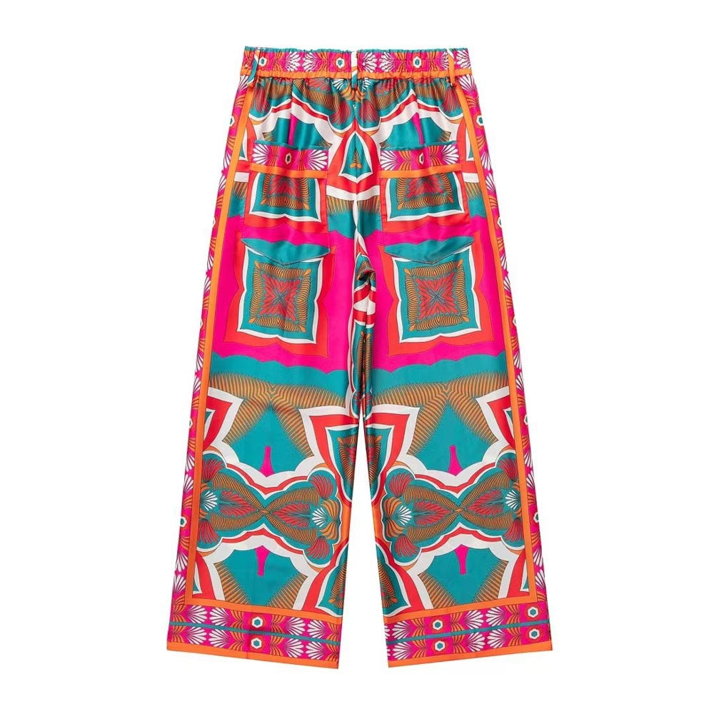 Pink Abstract Prints Robe Blazer / Wide Leg Pants