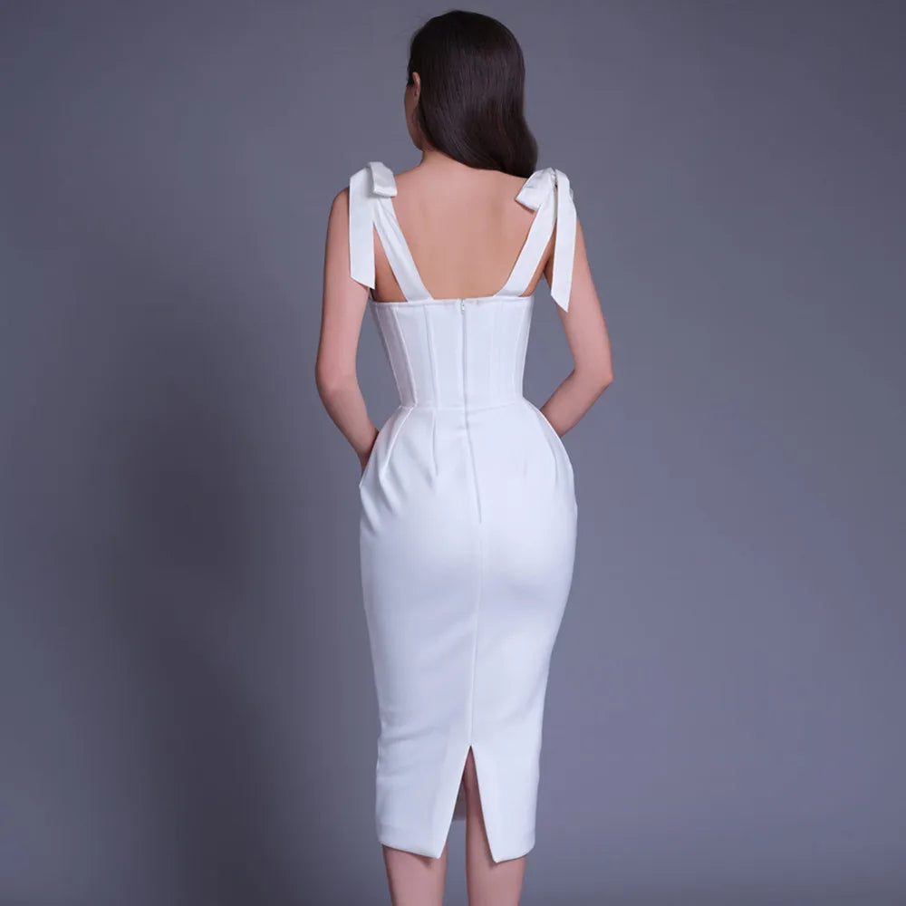 New Pink White Sleeveless Bodycon Midi Dress