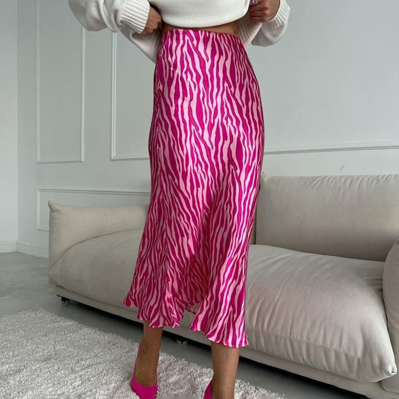 Pink Zebra Midi Mermaid Satin Skirts