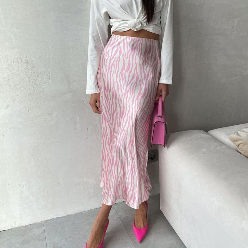 Pink Zebra Midi Mermaid Satin Skirts