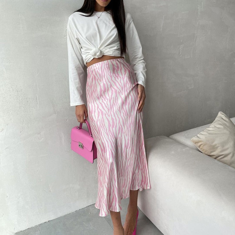 Pink Zebra Midi Mermaid Satin Skirts
