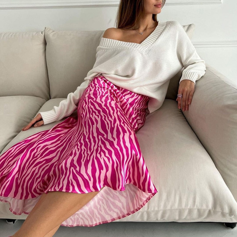 Pink Zebra Midi Mermaid Satin Skirts