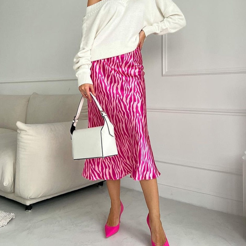 Pink Zebra Midi Mermaid Satin Skirts