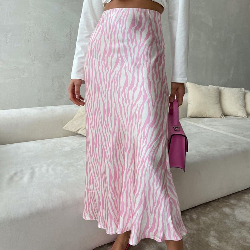 Pink Zebra Midi Mermaid Satin Skirts