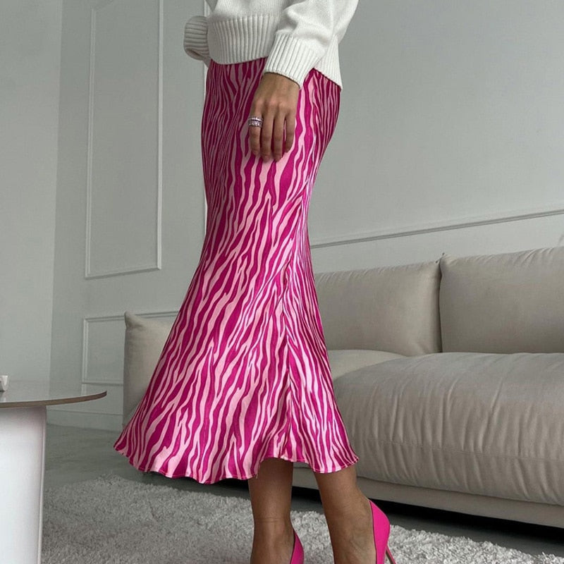 Pink Zebra Midi Mermaid Satin Skirts