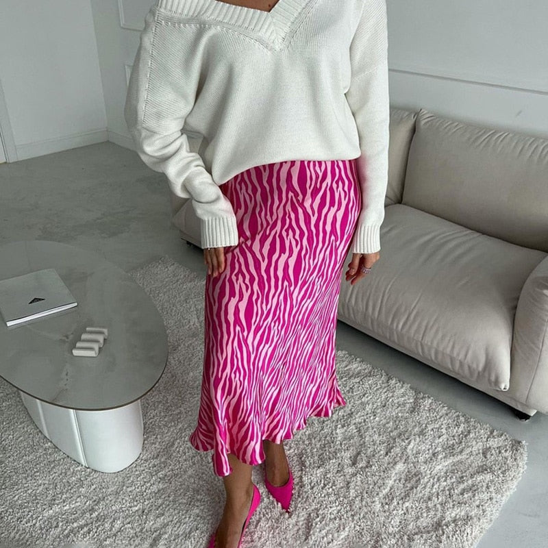 Pink Zebra Midi Mermaid Satin Skirts