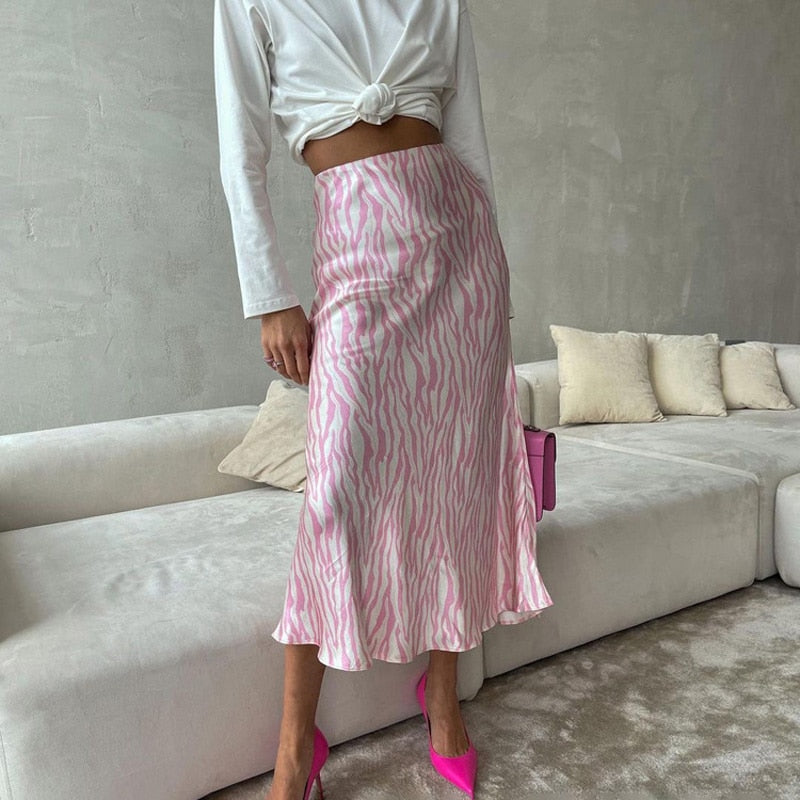 Pink Zebra Midi Mermaid Satin Skirts