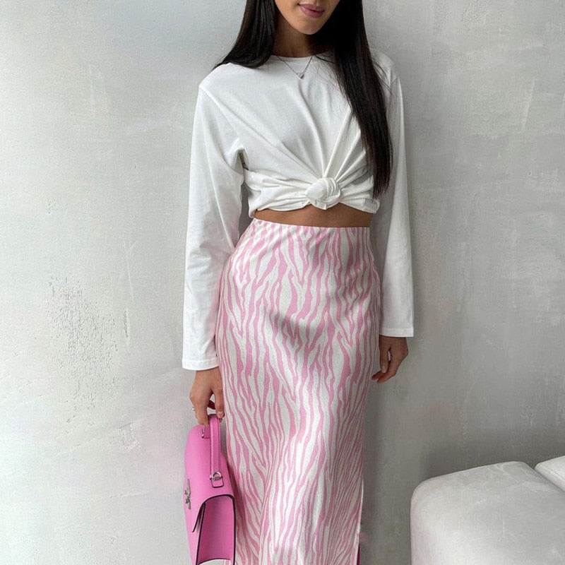 Pink Zebra Midi Mermaid Satin Skirts