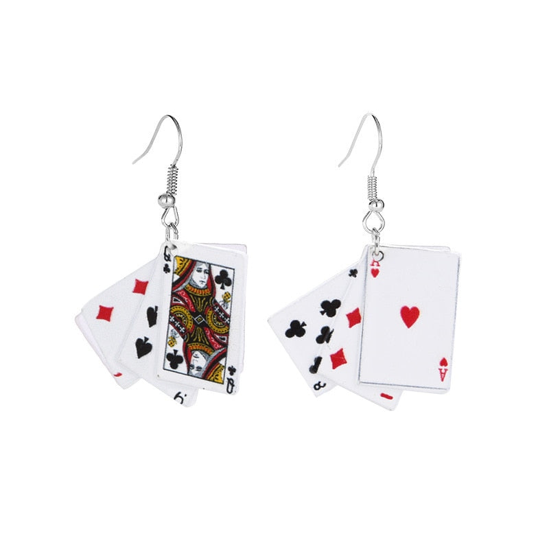 Playing Cards Pendant Drop Earrings