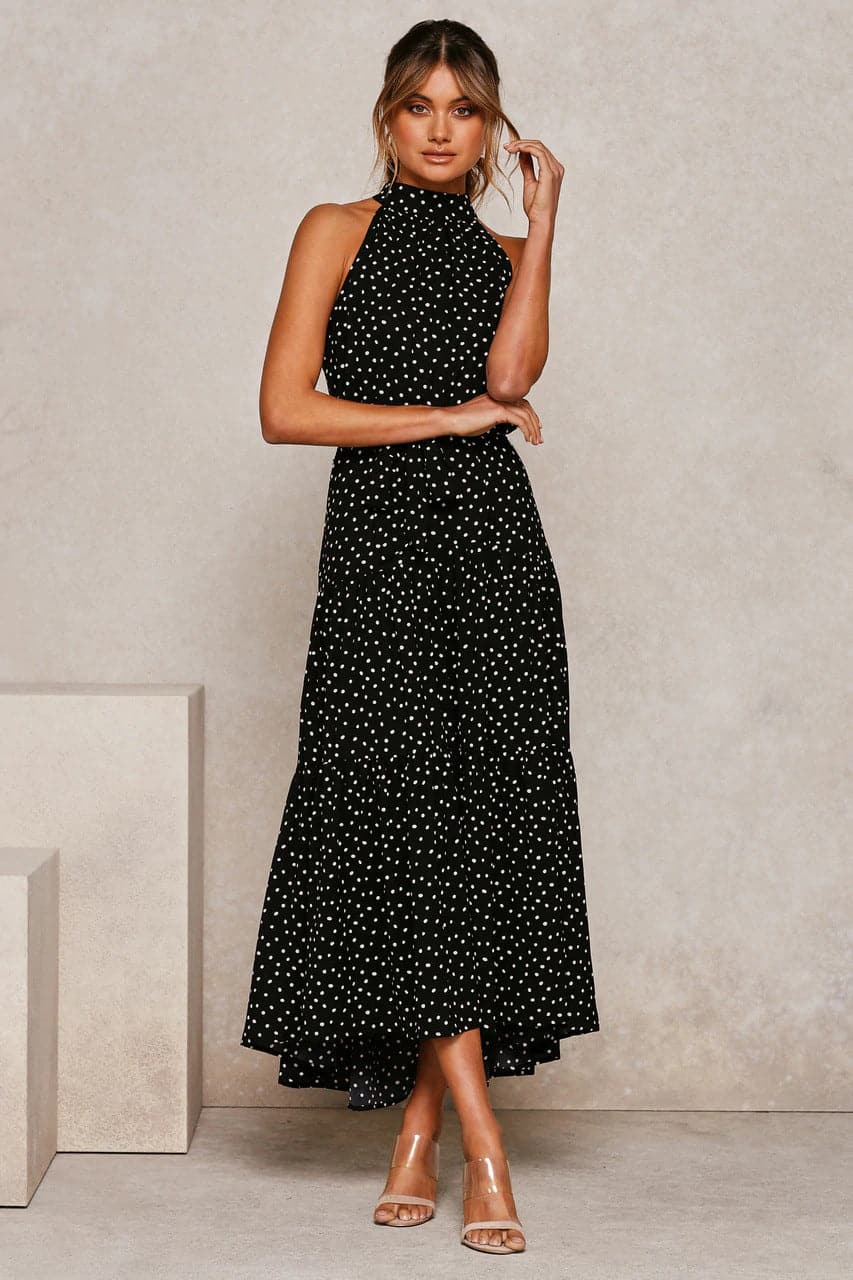 Polka Dot Print Bohemian Maxi Dress