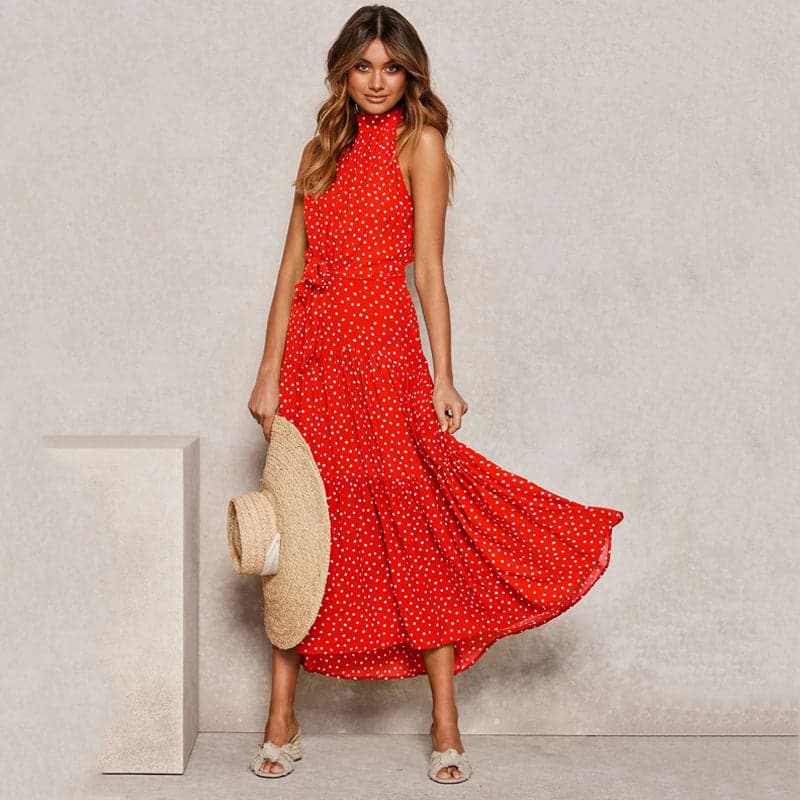 Polka Dot Print Bohemian Maxi Dress