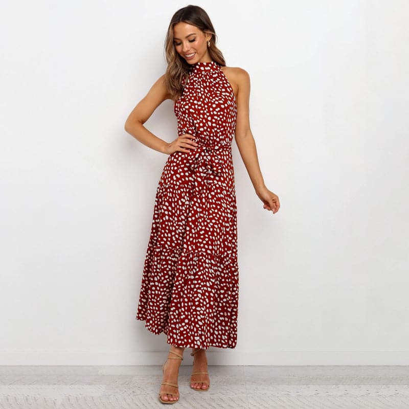 Polka Dot Print Bohemian Maxi Dress