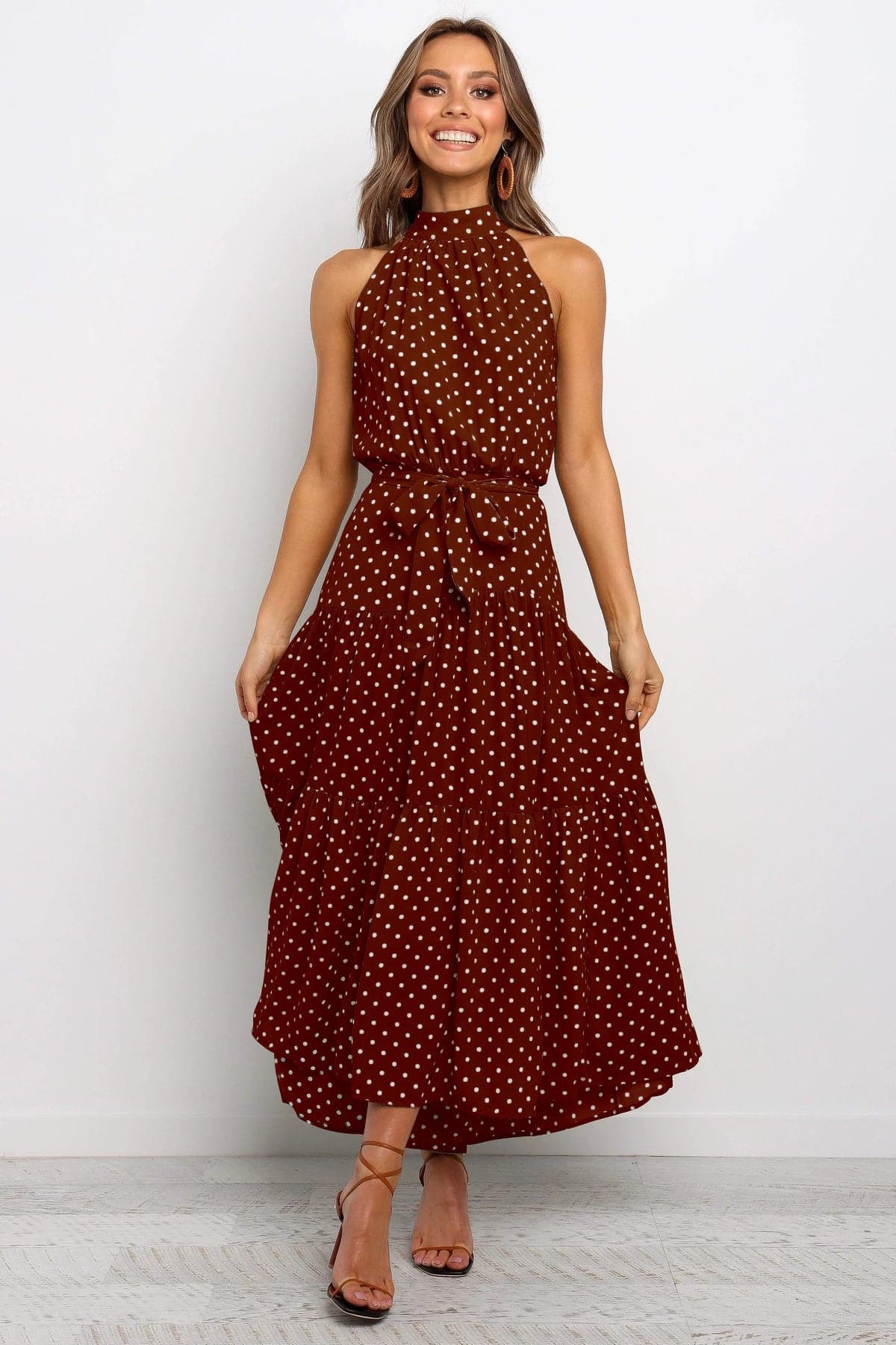 Polka Dot Print Bohemian Maxi Dress