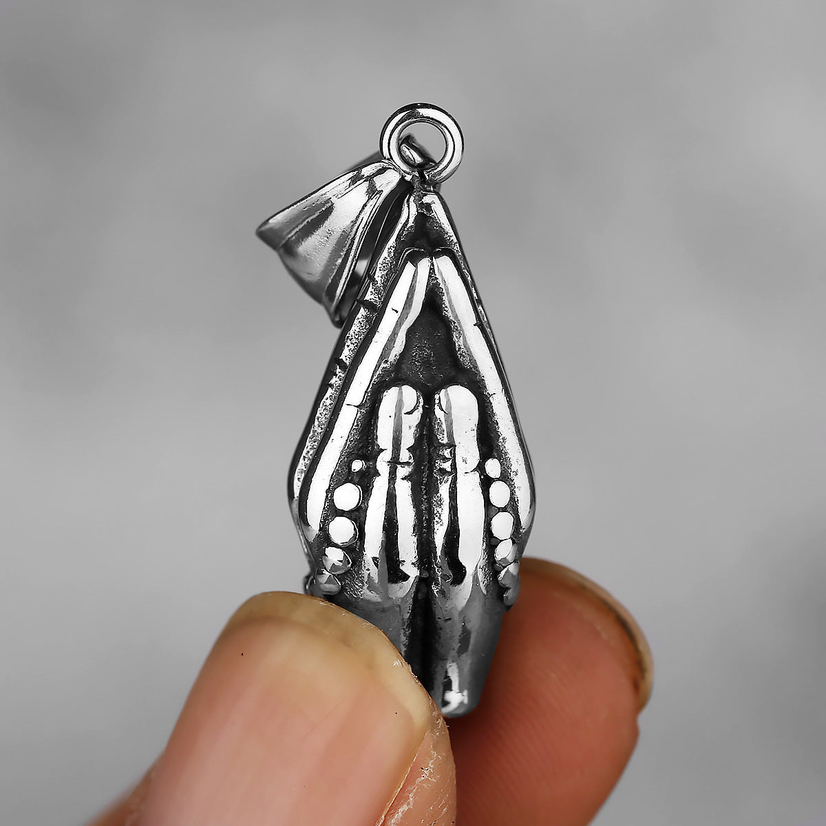 Praying Hands with Rosary Necklace