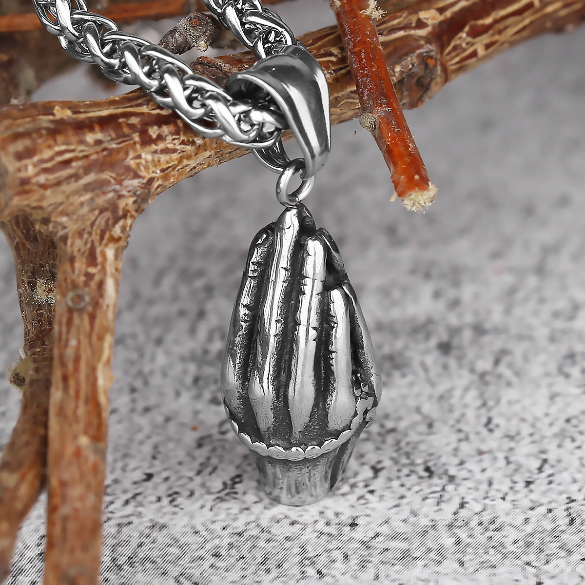 Praying Hands with Rosary Necklace