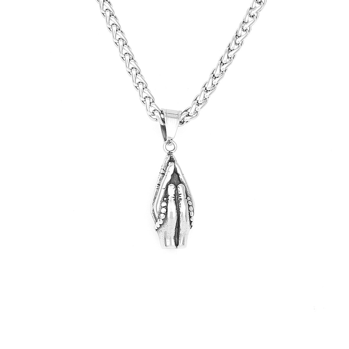 Praying Hands with Rosary Necklace