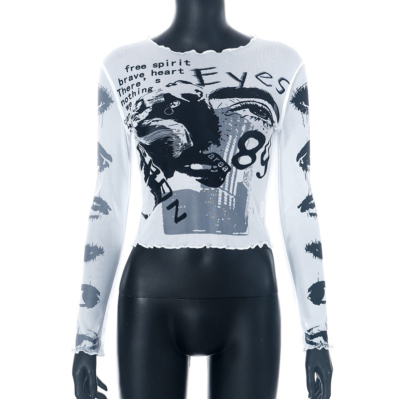 Punk Eyes Graffiti Prints Tissue Tops - 4 Colors