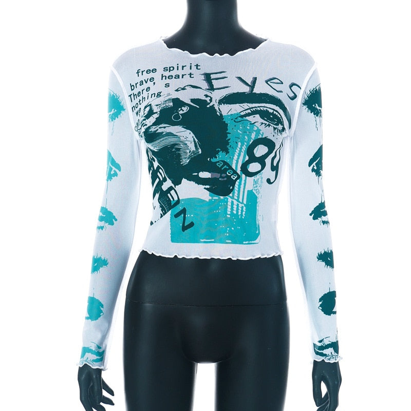 Punk Eyes Graffiti Prints Tissue Tops - 4 Colors