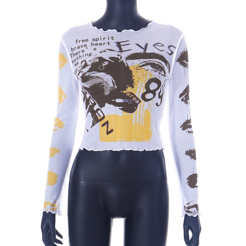 Punk Eyes Graffiti Prints Tissue Tops - 4 Colors