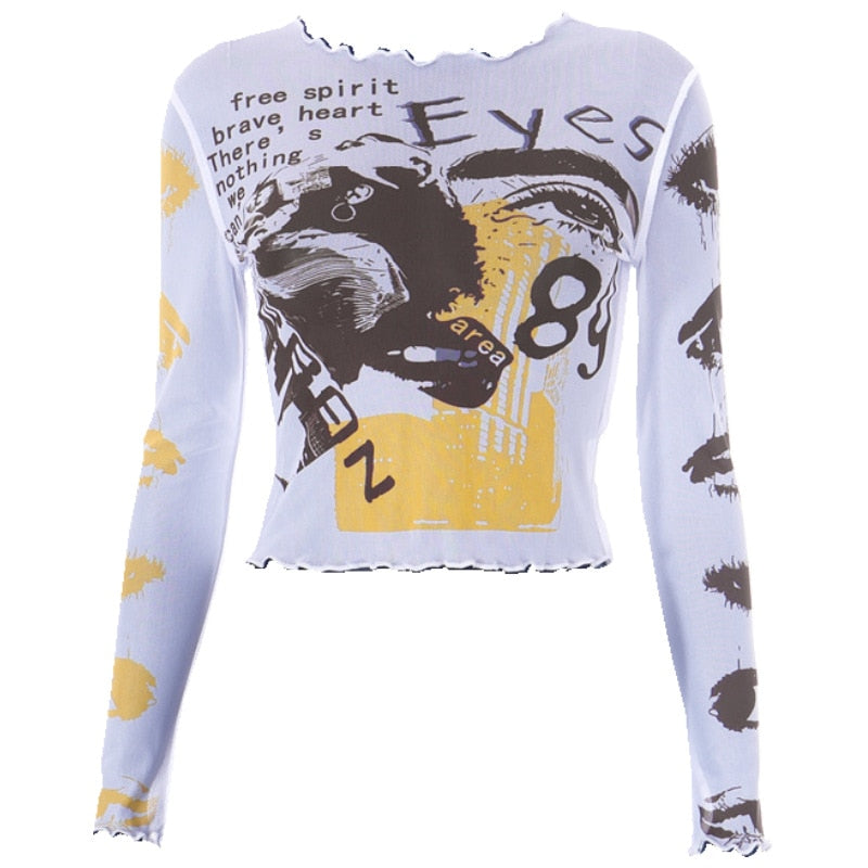 Punk Eyes Graffiti Prints Tissue Tops - 4 Colors