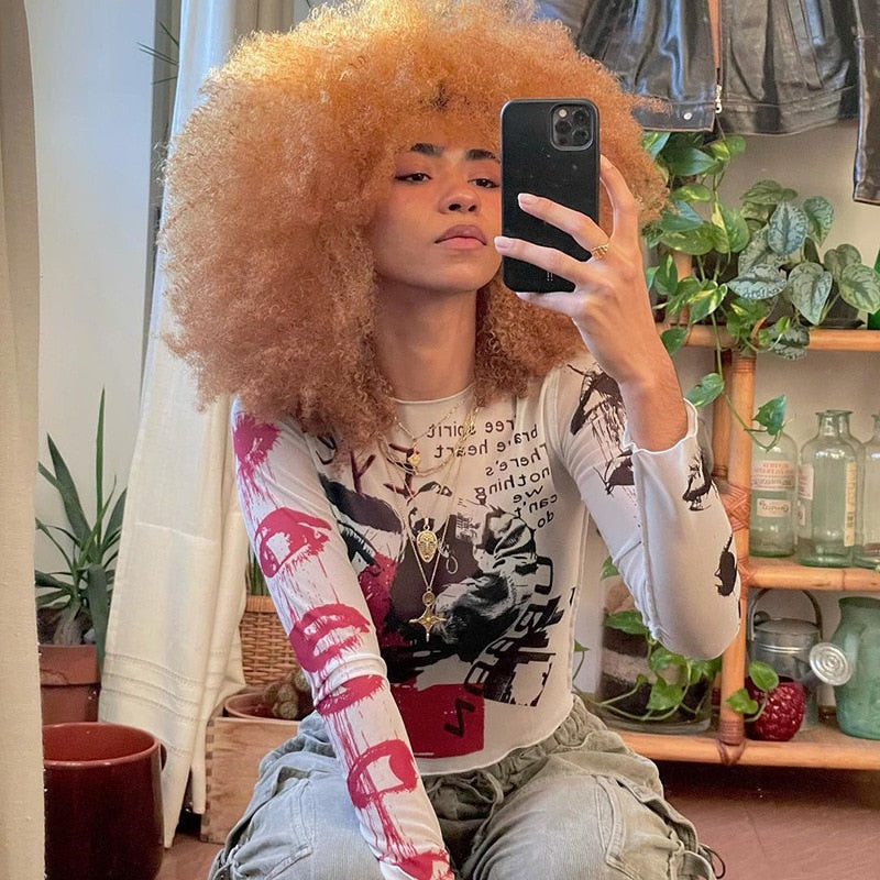 Punk Eyes Graffiti Prints Tissue Tops - 4 Colors