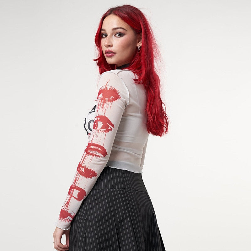 Punk Eyes Graffiti Prints Tissue Tops - 4 Colors