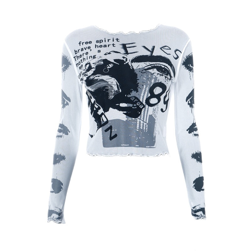 Punk Eyes Graffiti Prints Tissue Tops - 4 Colors