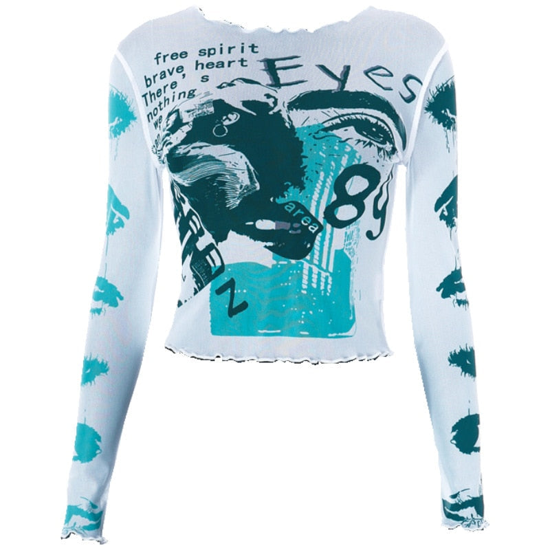 Punk Eyes Graffiti Prints Tissue Tops - 4 Colors