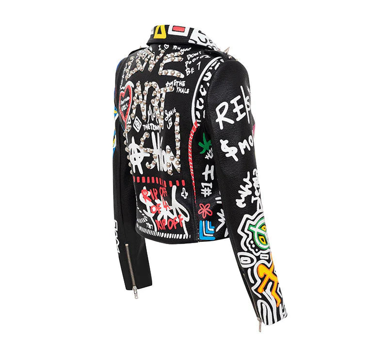 Punk Graffiti Prints and Rivet Leather Jackets