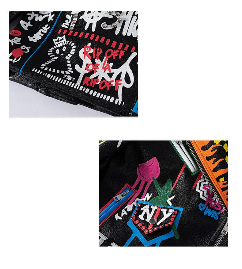 Punk Graffiti Prints and Rivet Leather Jackets
