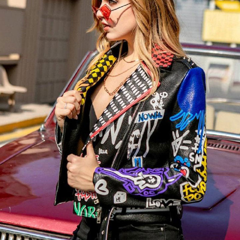 Punk Graffiti Prints and Rivet Leather Jackets
