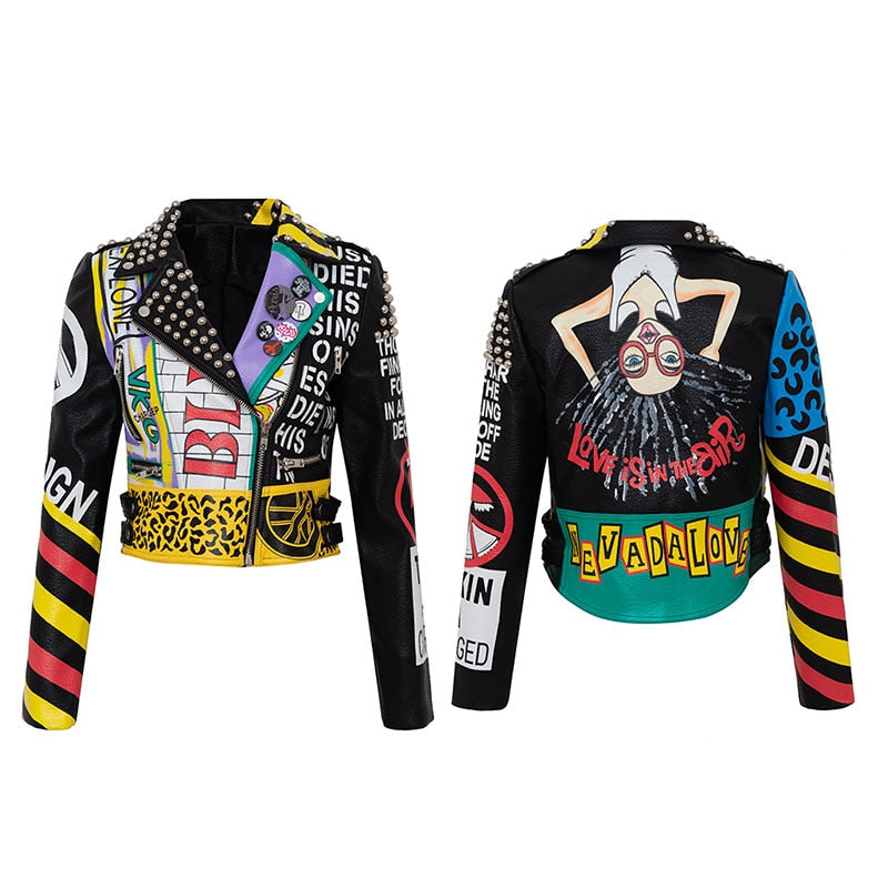 Punk Graffiti Prints and Rivet Leather Jackets