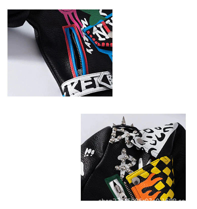 Punk Graffiti Prints and Rivet Leather Jackets