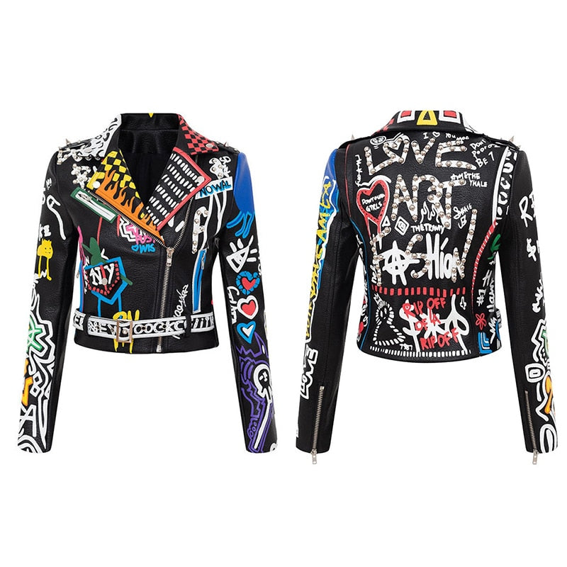 Punk Graffiti Prints and Rivet Leather Jackets