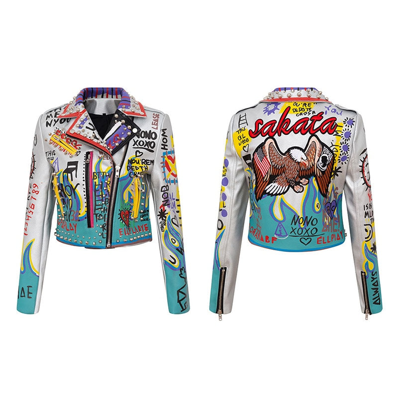 Punk Graffiti Prints and Rivet Leather Jackets