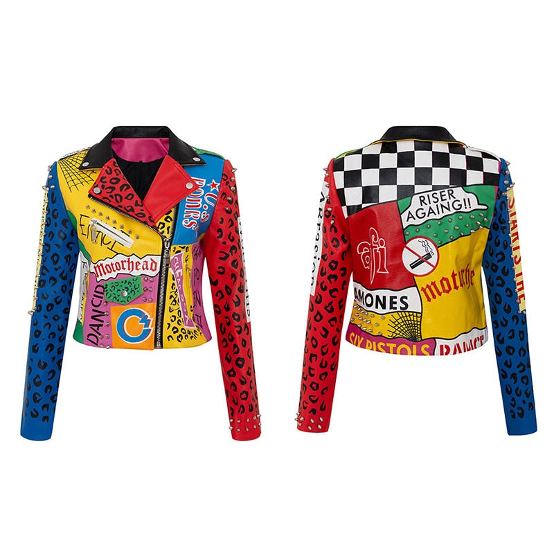Punk Graffiti Prints and Rivet Leather Jackets