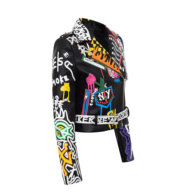 Punk Graffiti Prints and Rivet Leather Jackets