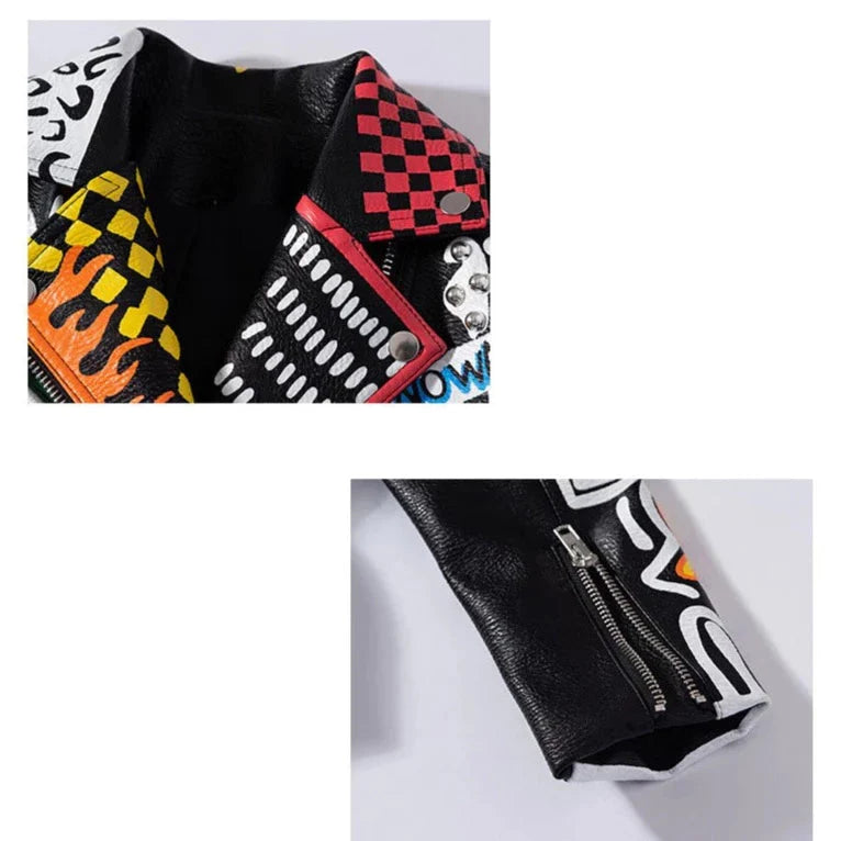 Punk Graffiti Prints and Rivet Leather Jackets