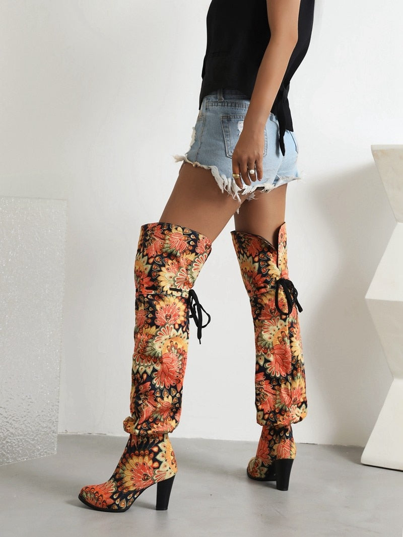 Rael Printed Tie and Slouchy Over the Knee Boots - 3 Styles