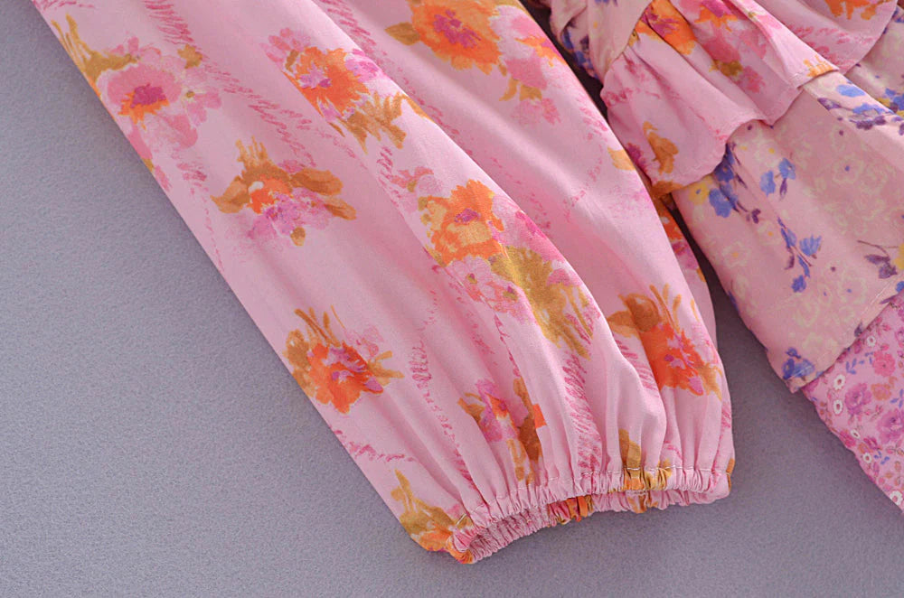 Reese Pink Floral Ruffled Mini Dress