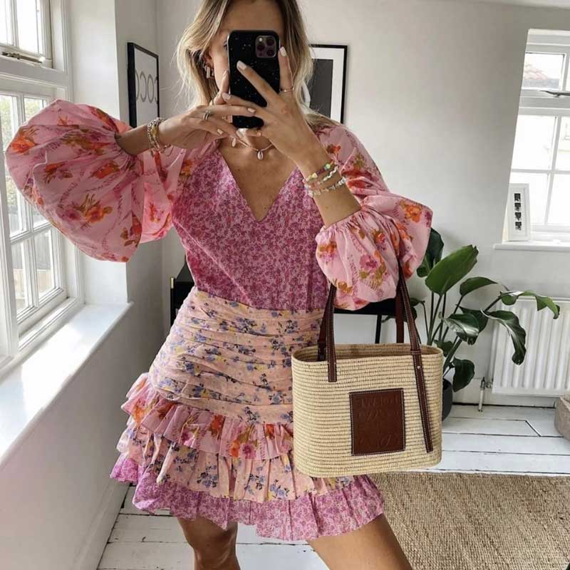 Reese Pink Floral Ruffled Mini Dress
